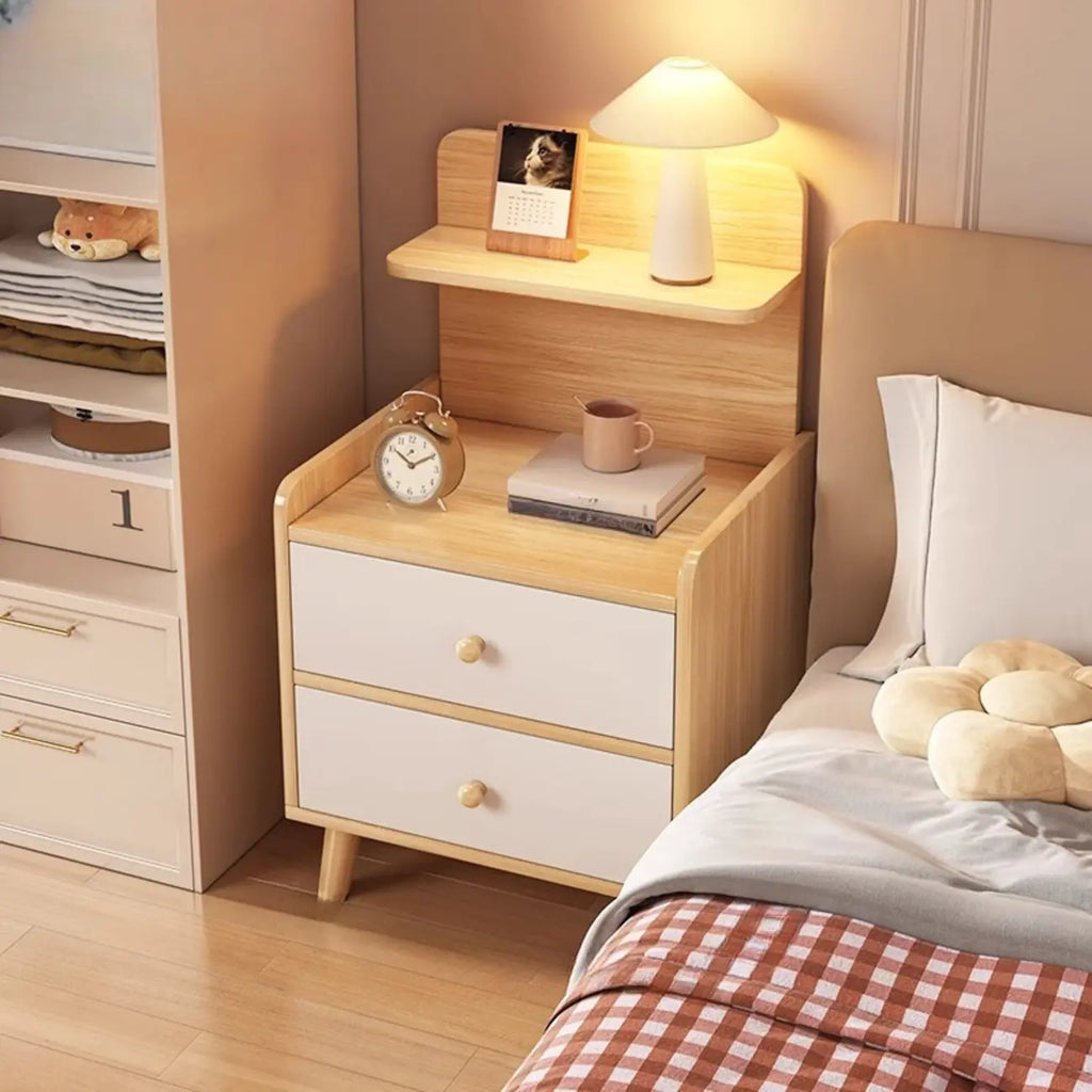 Wooden Modern Open Storage Nightstand with Drawers