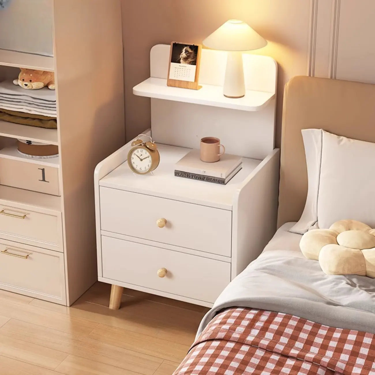 Wooden Modern Open Storage Nightstand with Drawers