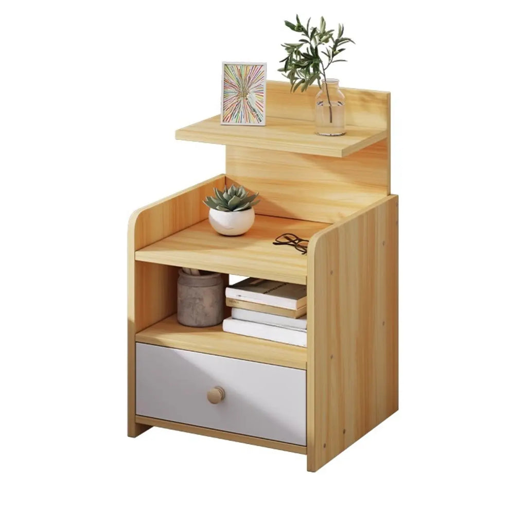 Wooden Modern Open Storage Nightstand with Drawers