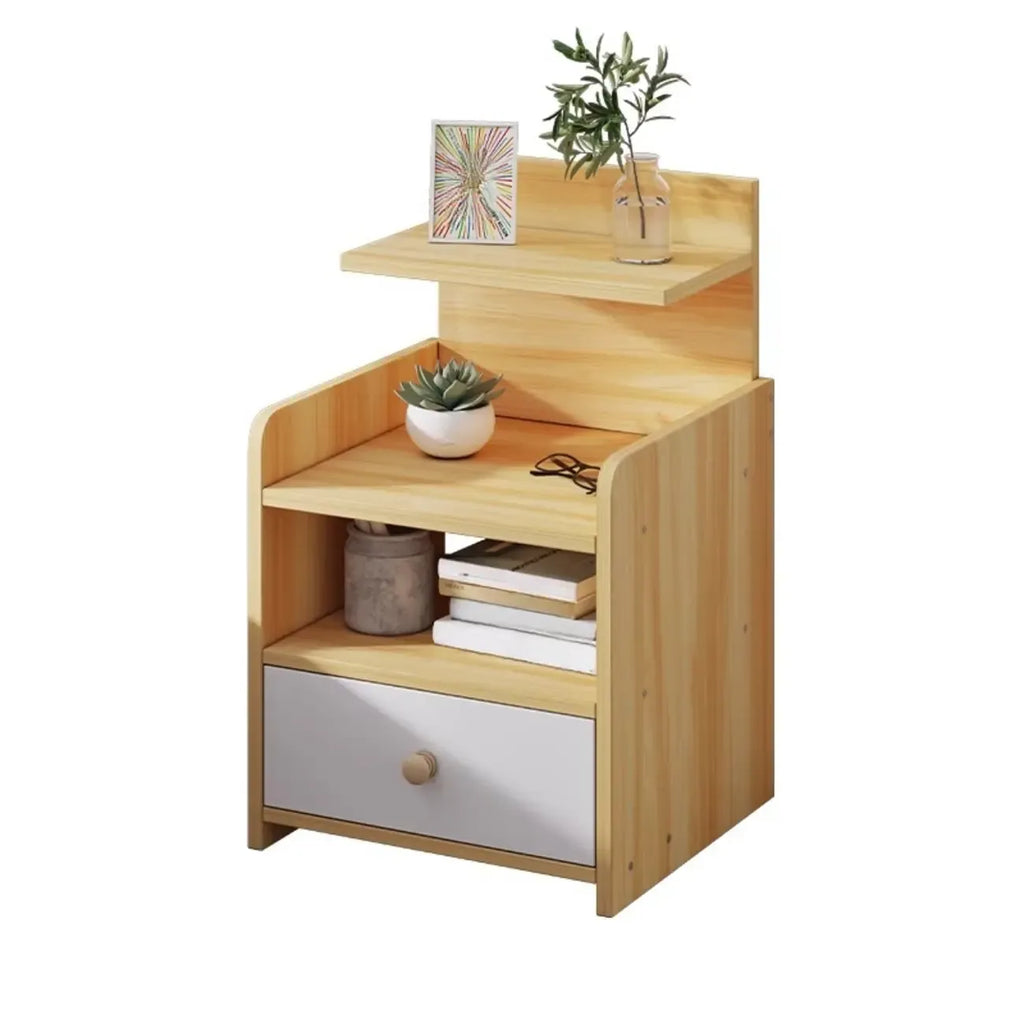 Wooden Modern Open Storage Nightstand with Drawers