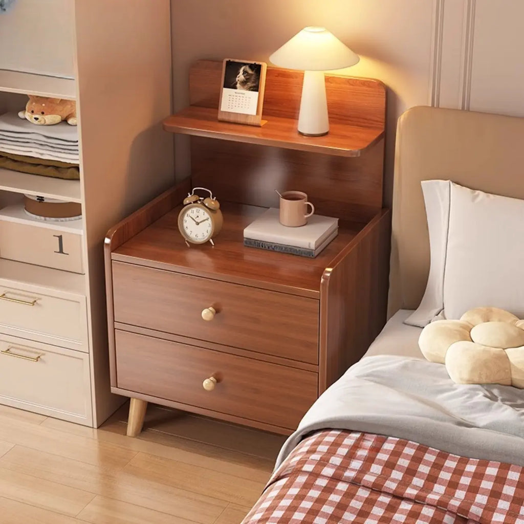 Wooden Modern Open Storage Nightstand with Drawers