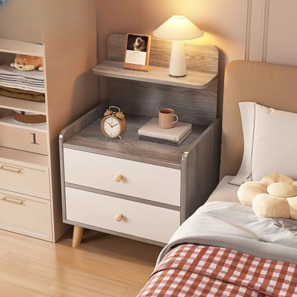 Wooden Modern Open Storage Nightstand with Drawers