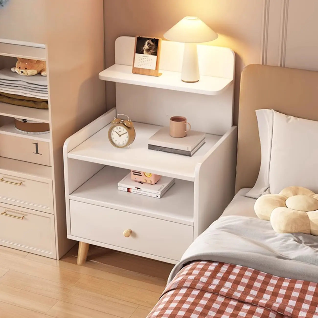 Wooden Modern Open Storage Nightstand with Drawers