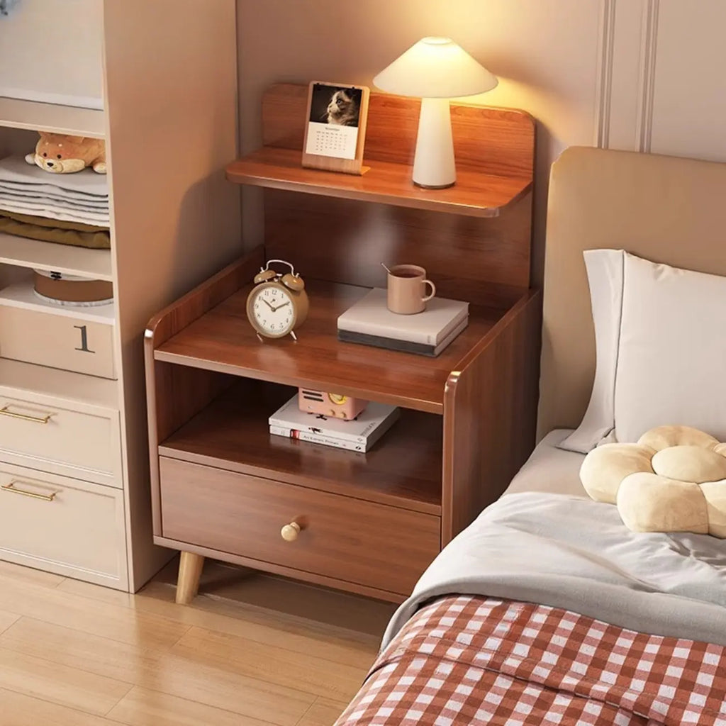 Wooden Modern Open Storage Nightstand with Drawers