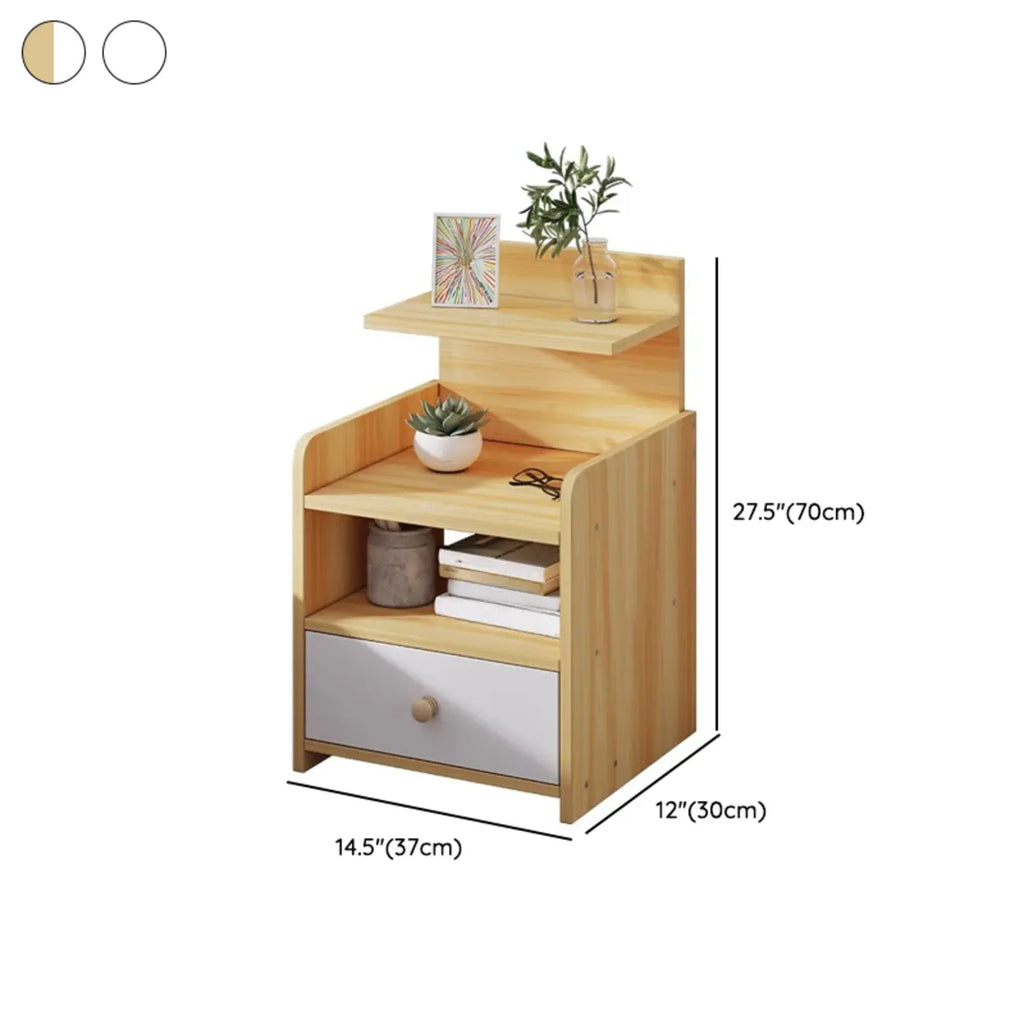 Wooden Modern Open Storage Nightstand with Drawers
