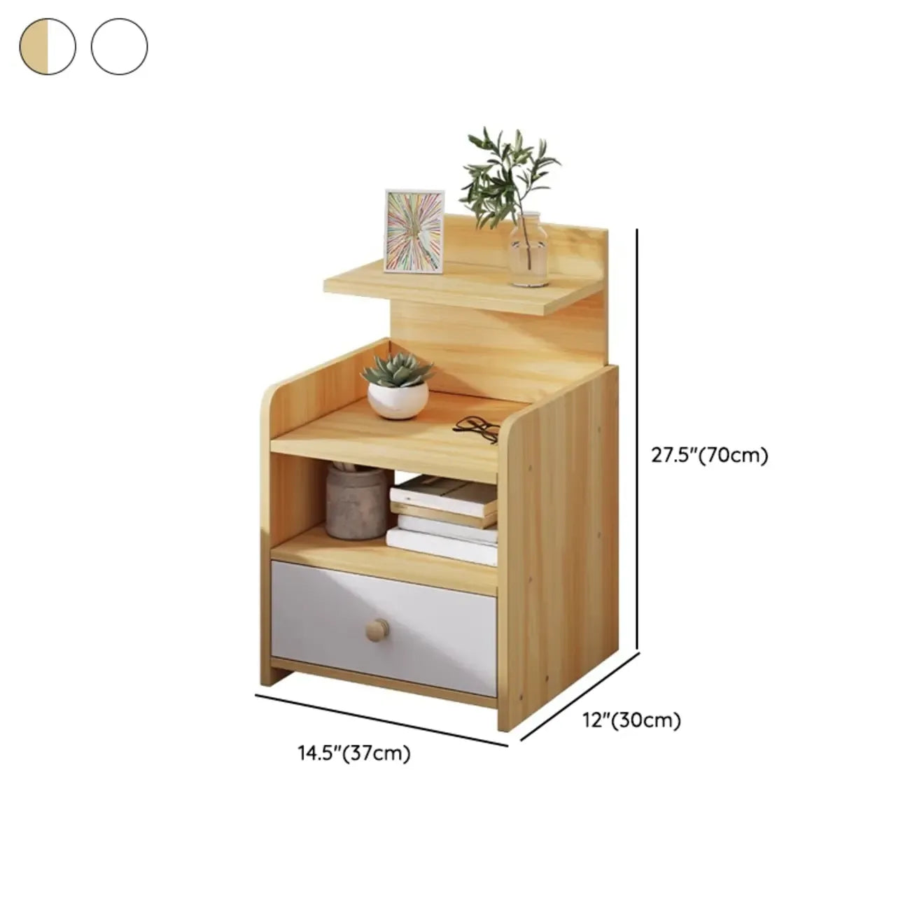 Wooden Modern Open Storage Nightstand with Drawers
