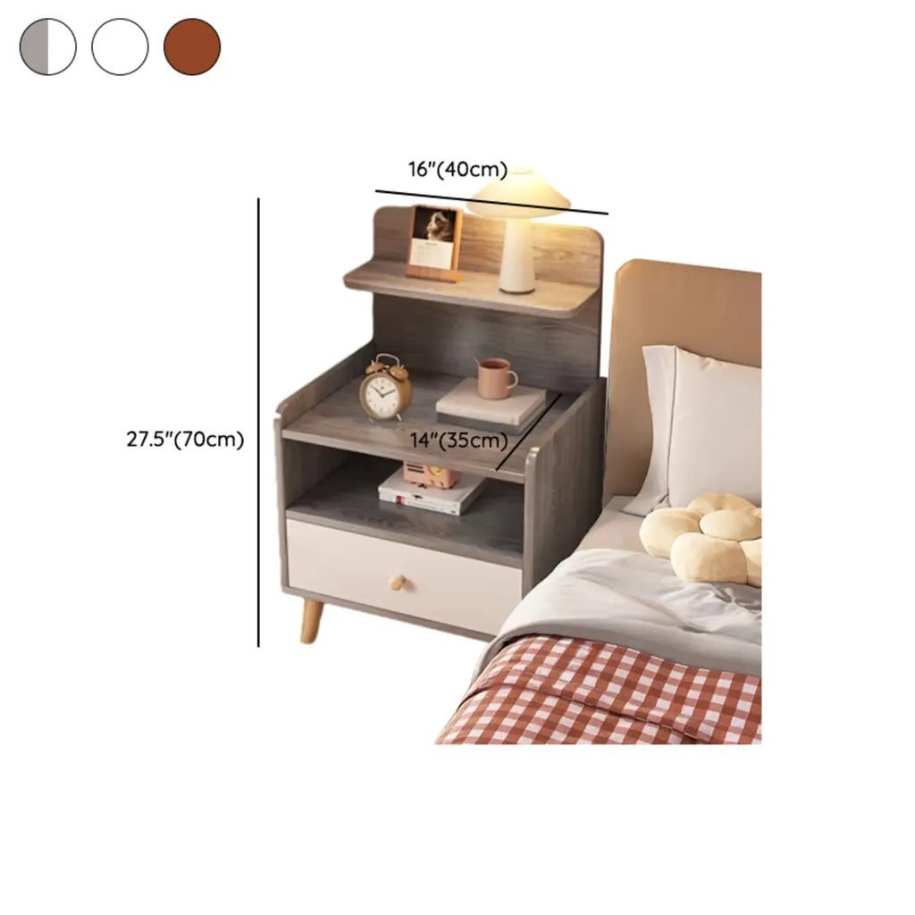 Wooden Modern Open Storage Nightstand with Drawers