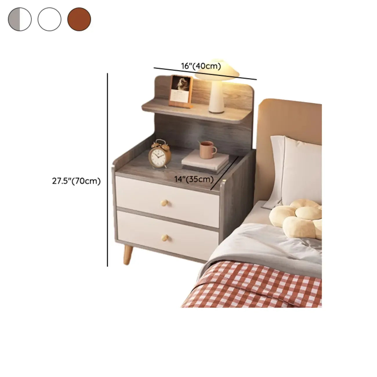 Wooden Modern Open Storage Nightstand with Drawers