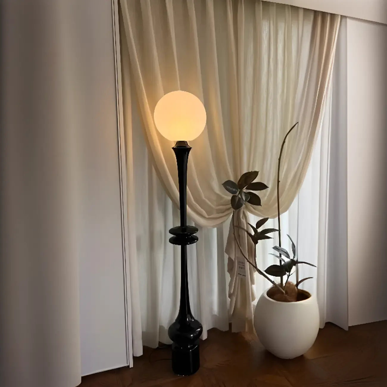 Modern Vertical Black LED Globe Floor Lamp for Living Room