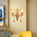 Mini Antique Gold Wall Sconce with Geometric Crystal Shade