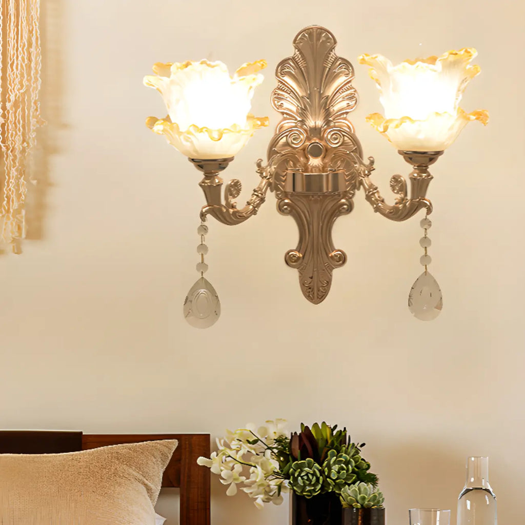 Mini Antique Gold Wall Sconce with Geometric Crystal Shade