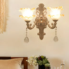Mini Antique Gold Wall Sconce with Geometric Crystal Shade