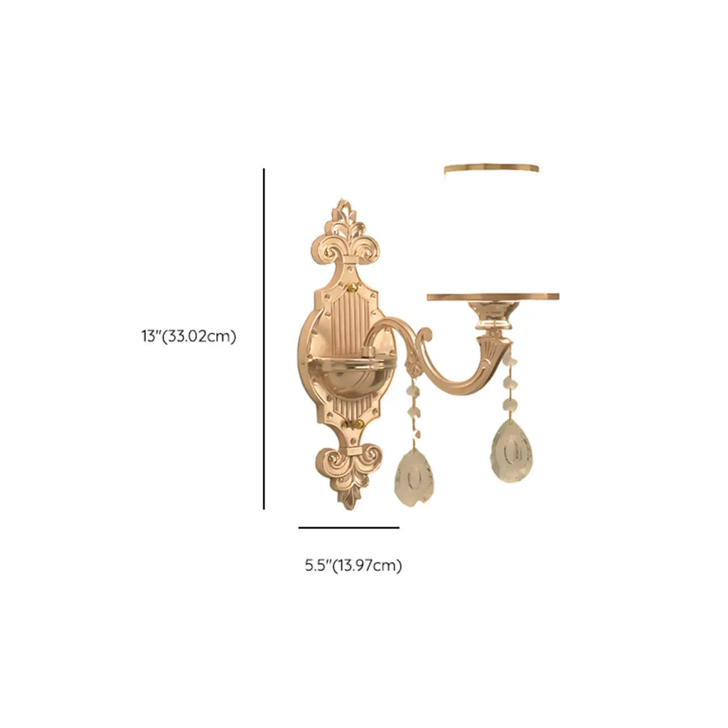 Mini Antique Gold Wall Sconce with Geometric Crystal Shade