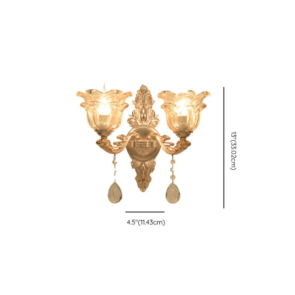 Mini Antique Gold Wall Sconce with Geometric Crystal Shade