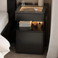 Modern Black Glass Top Drawer USB Nightstand with Cabinet