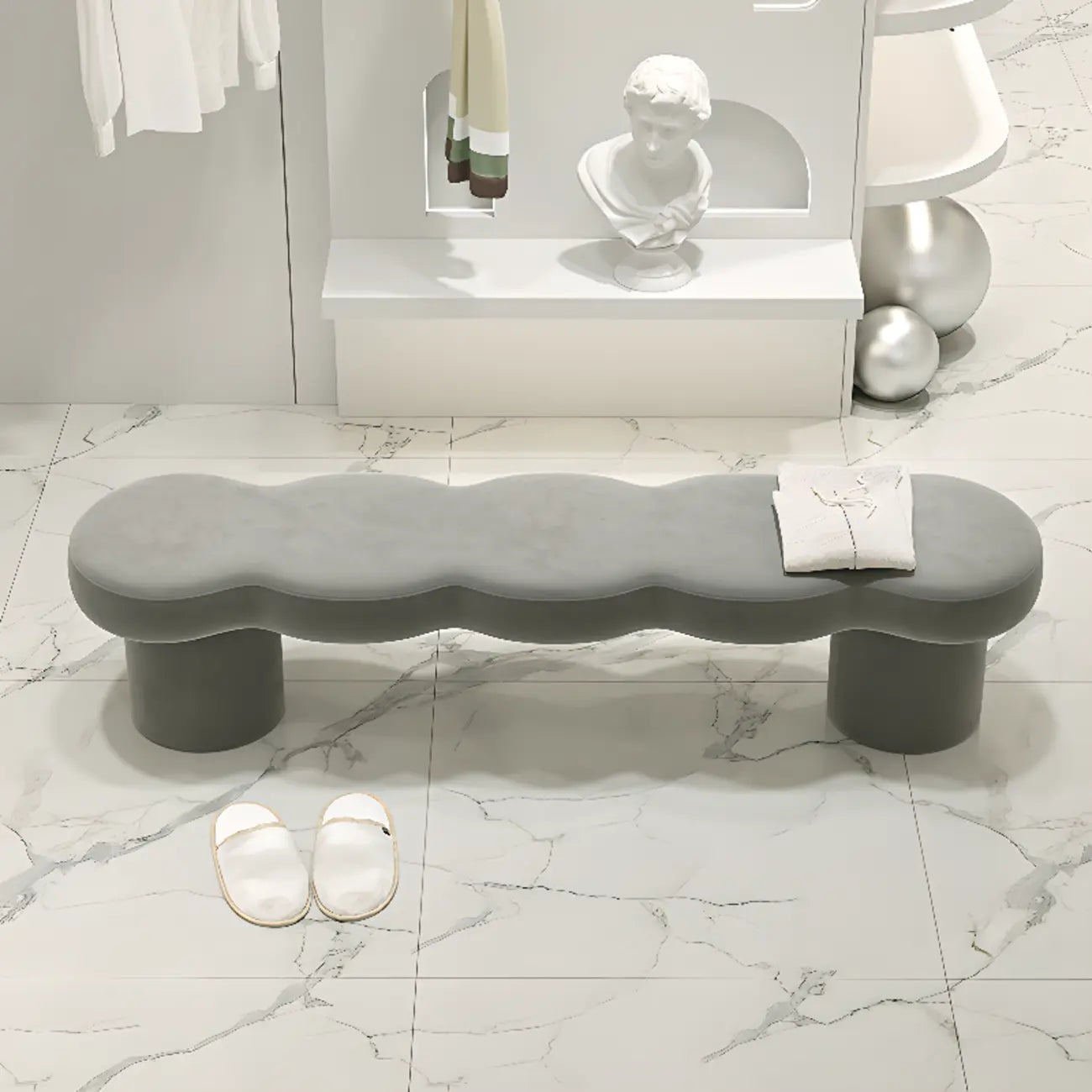 Upholstered Short Modern Solid Color Bench for Bedroom