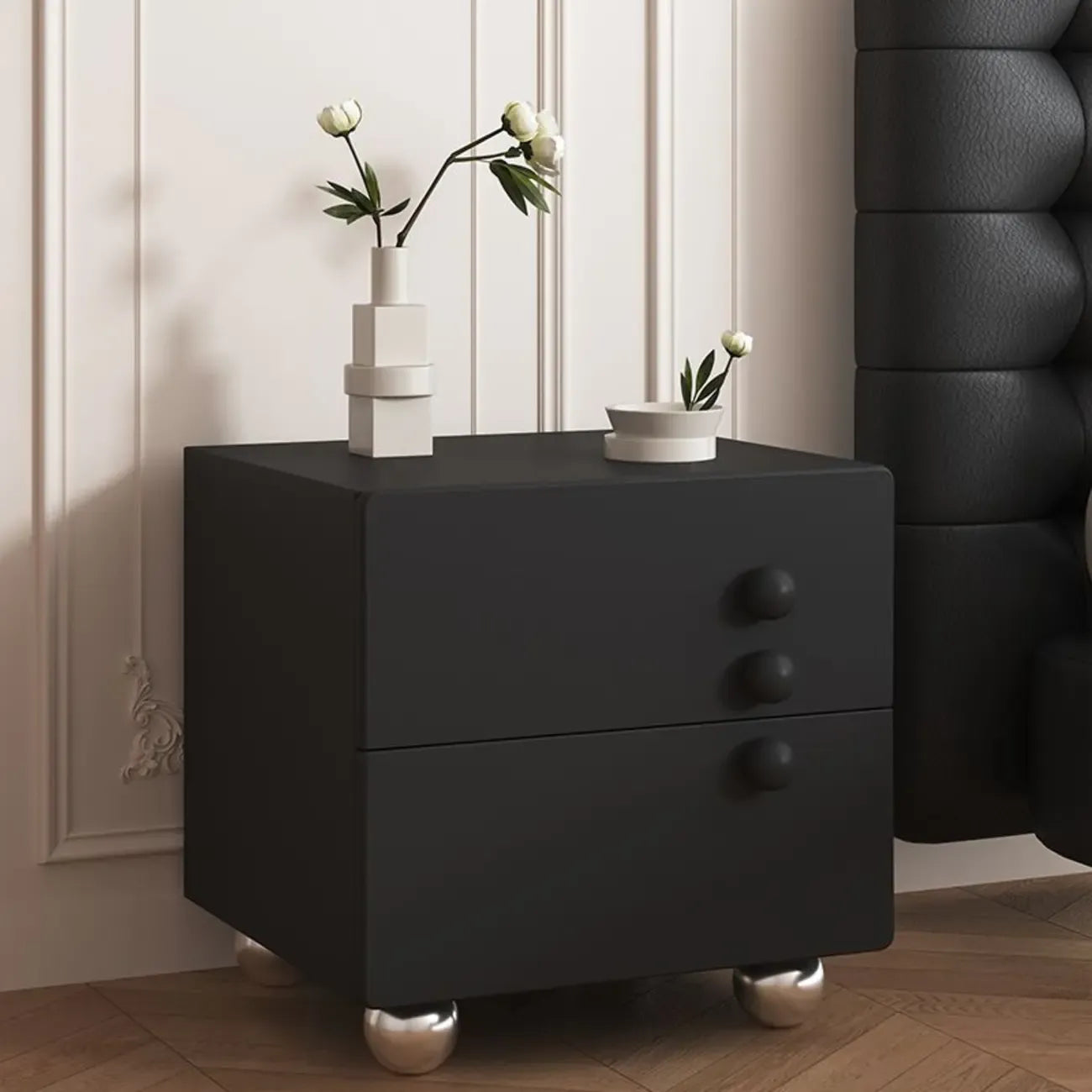Contemporary Glossy Cream Wooden 2-Drawer Nightstand
