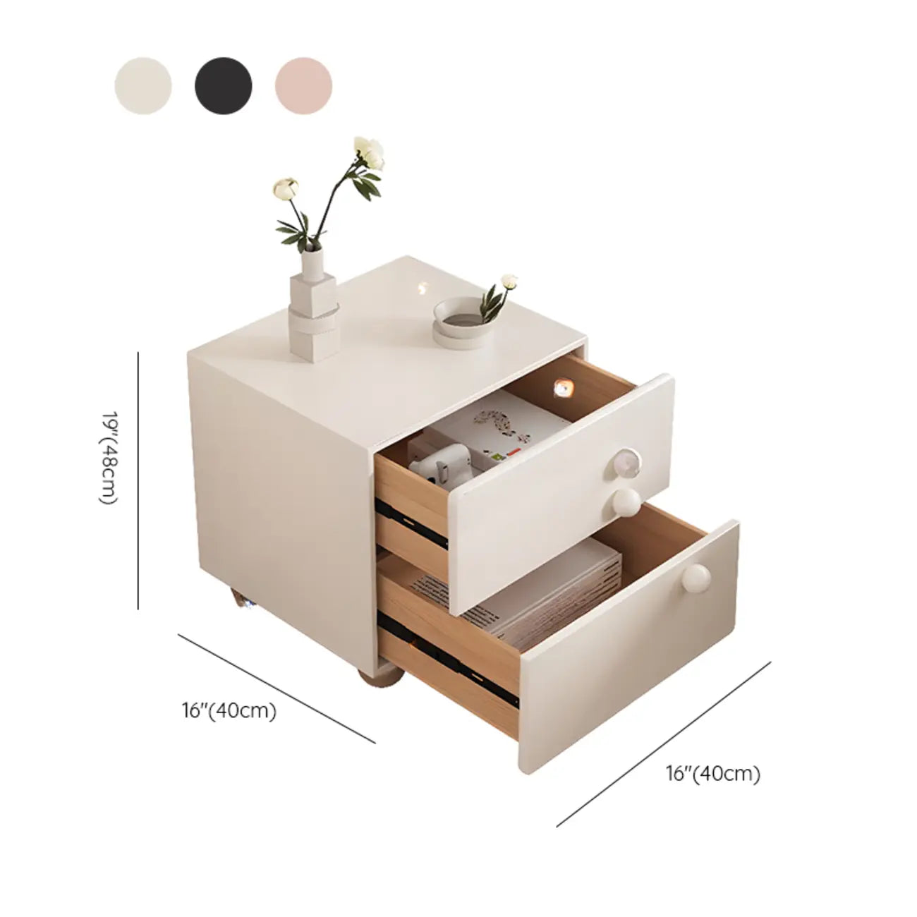 Contemporary Glossy Cream Wooden 2-Drawer Nightstand