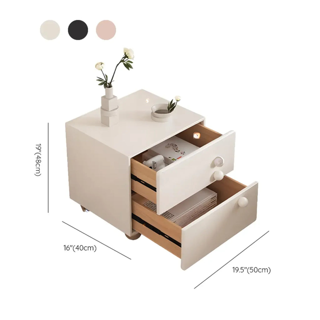 Contemporary Glossy Cream Wooden 2-Drawer Nightstand