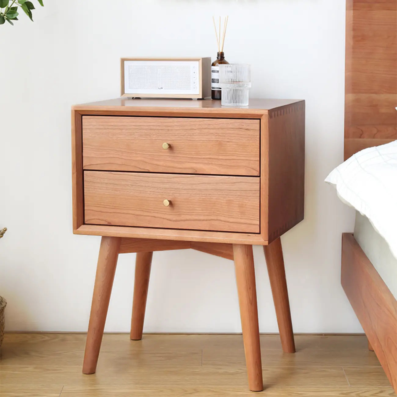 Natural Finish Wood Storage Nightstand with Legs