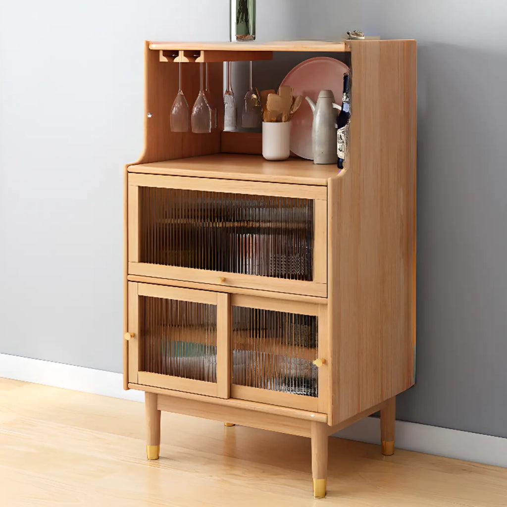 Nut-Brown Wooden 2-Drawer Glass Door Buffet Cabinet