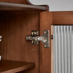 Nut-Brown Wooden 2-Drawer Glass Door Buffet Cabinet