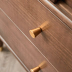 Nut-Brown Wooden 2-Drawer Glass Door Buffet Cabinet