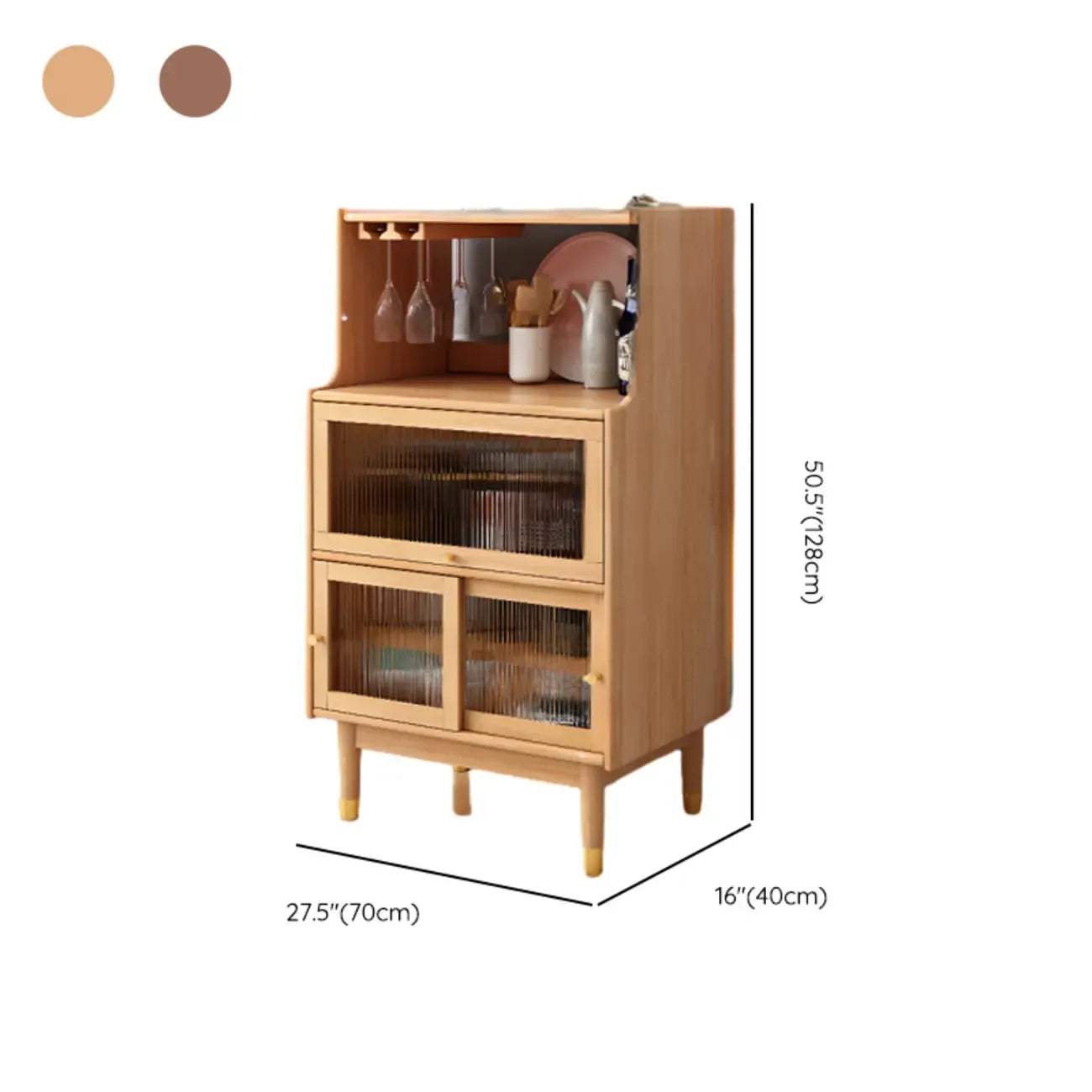 Nut-Brown Wooden 2-Drawer Glass Door Buffet Cabinet