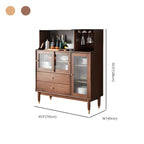 Nut-Brown Wooden 2-Drawer Glass Door Buffet Cabinet