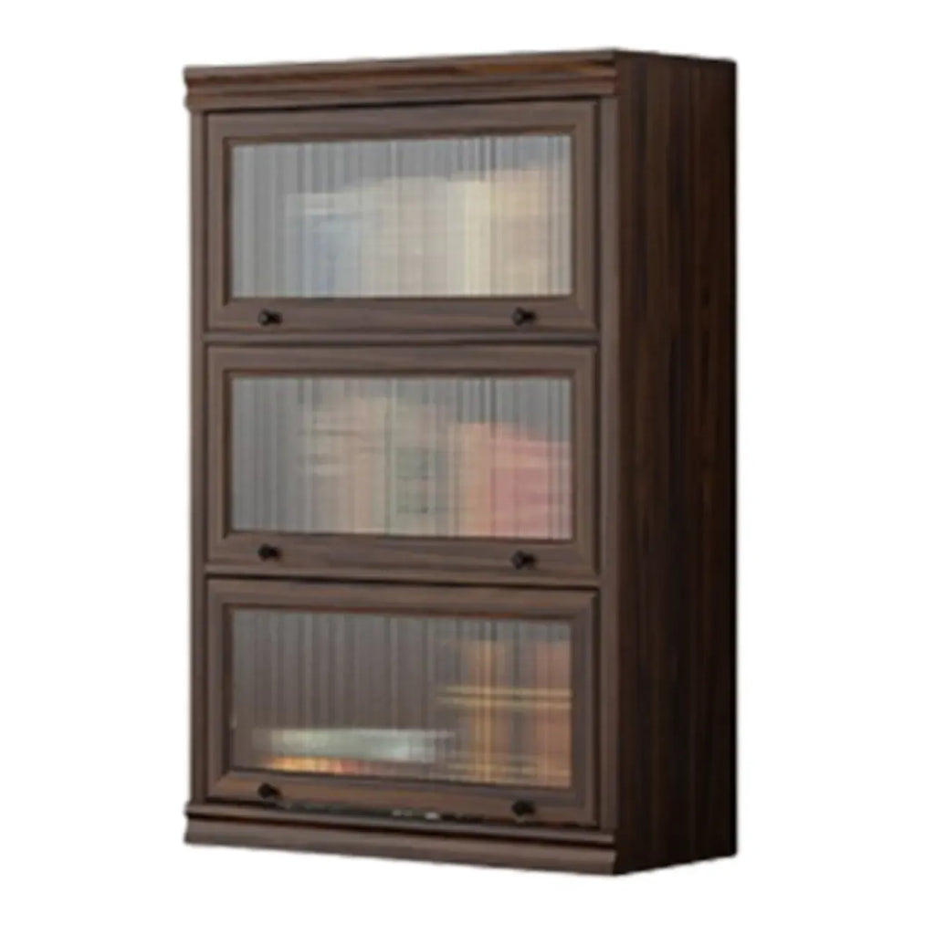 Mid-Century Modern Brown Wooden Glass Paned Storage Chest