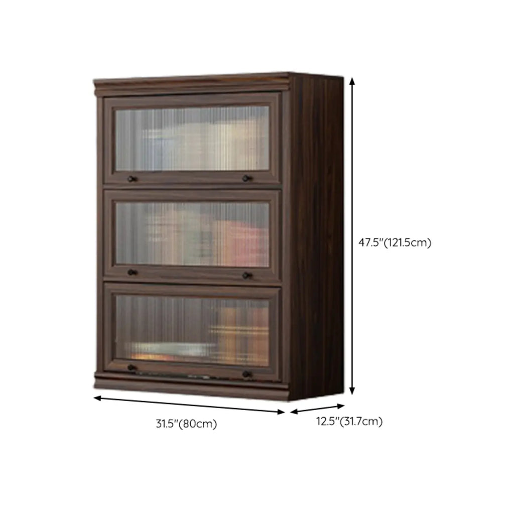 Mid-Century Modern Brown Wooden Glass Paned Storage Chest