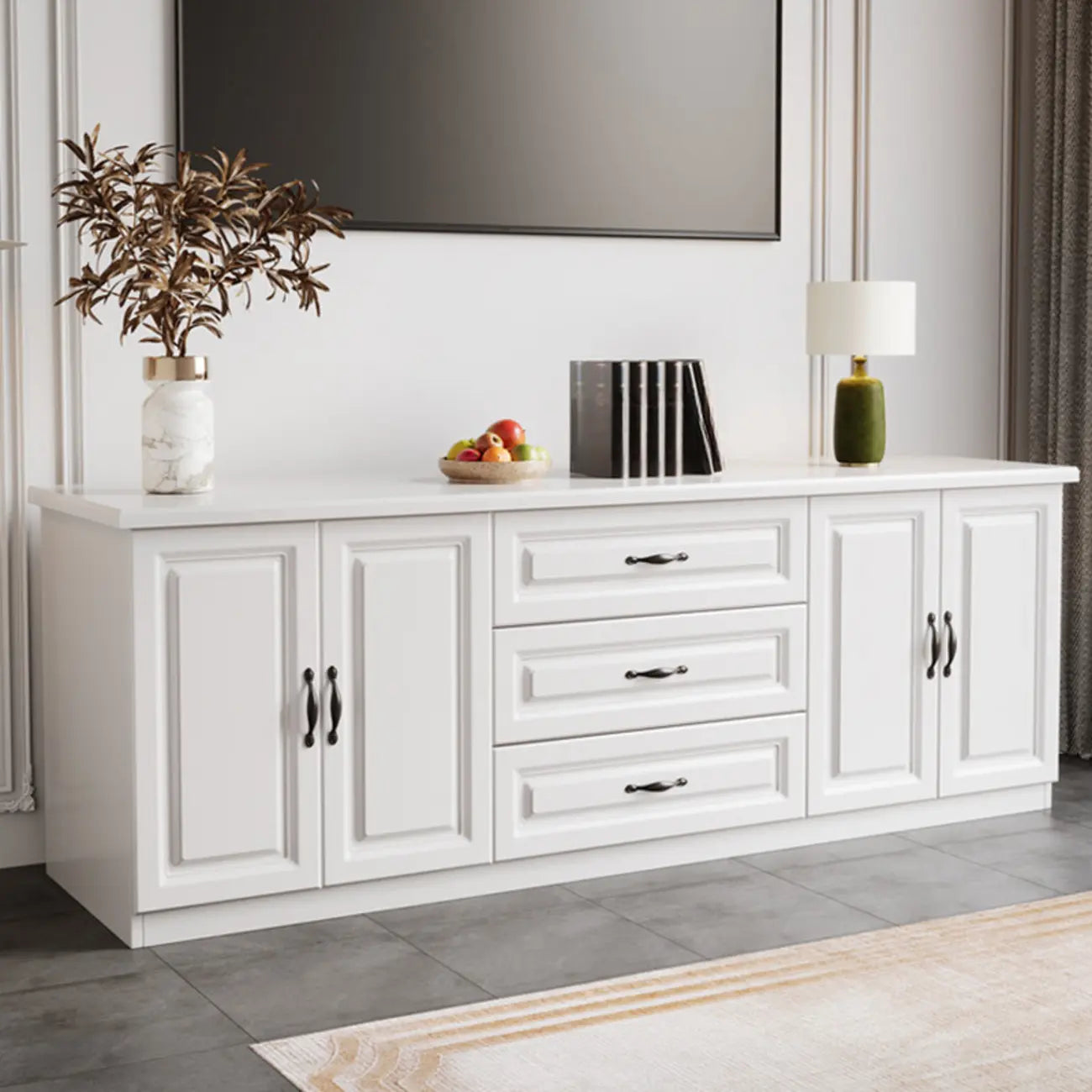 Modern Long Wood TV Stand with Cabinets