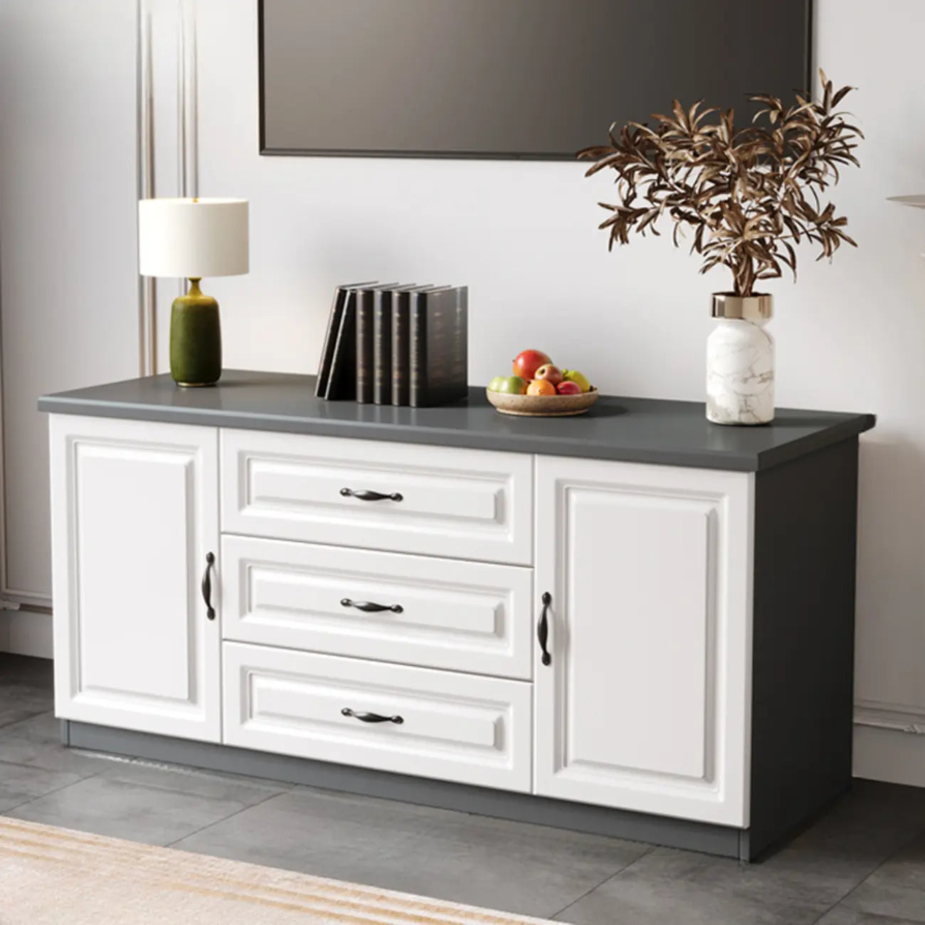 Modern Long Wood TV Stand with Cabinets