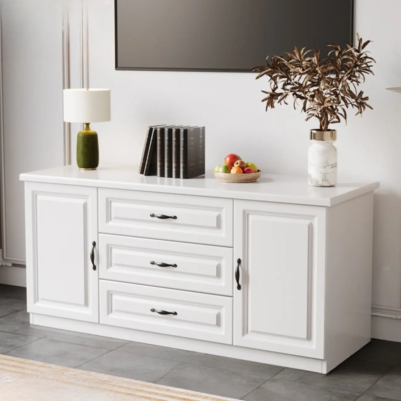 Modern Long Wood TV Stand with Cabinets
