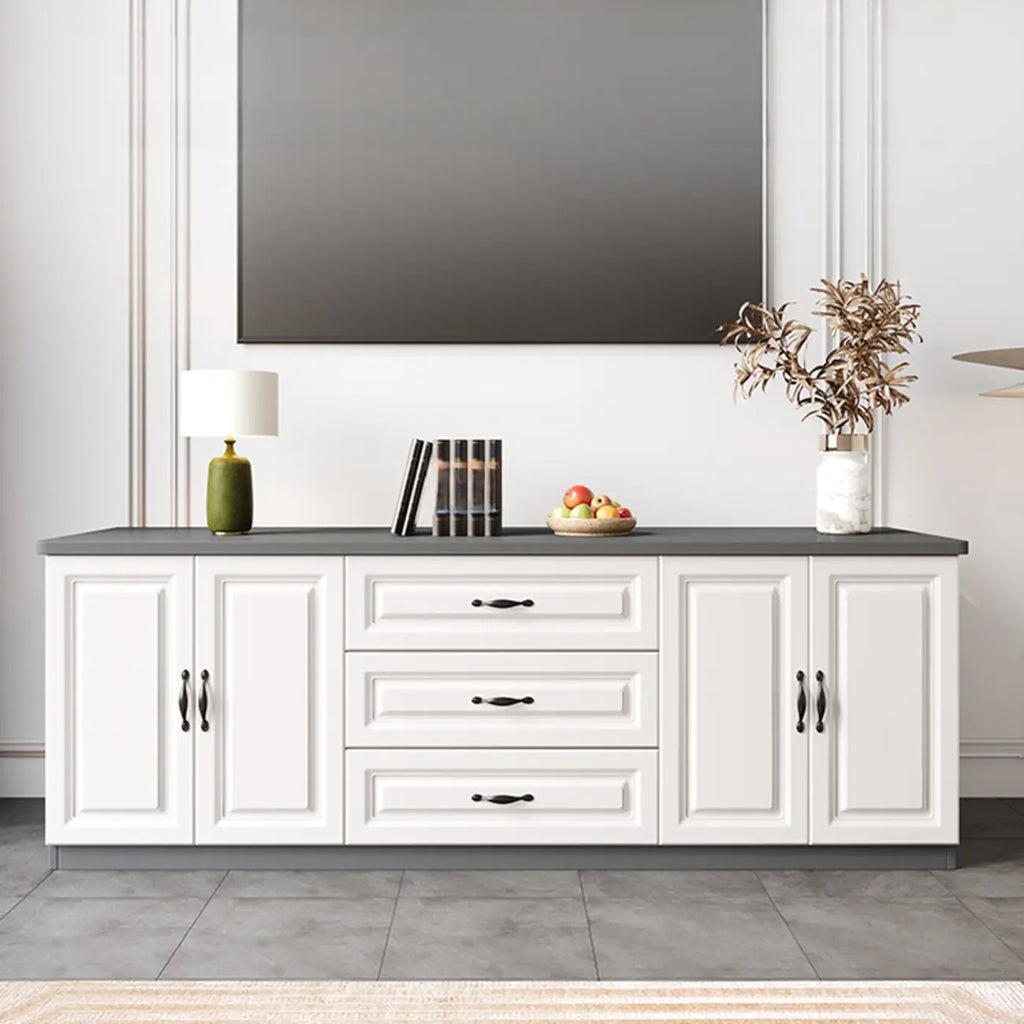 Modern Long Wood TV Stand with Cabinets
