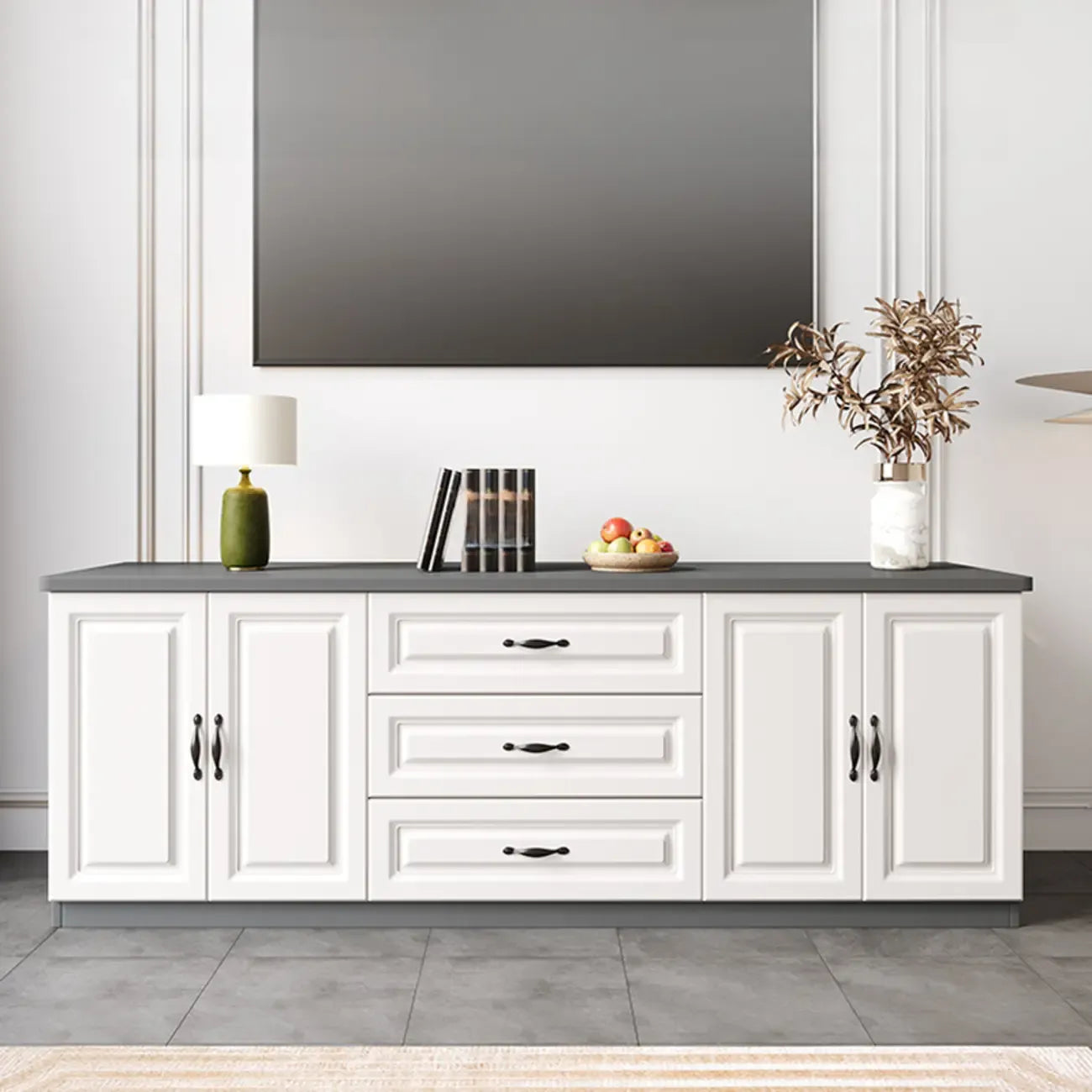 Modern Long Wood TV Stand with Cabinets