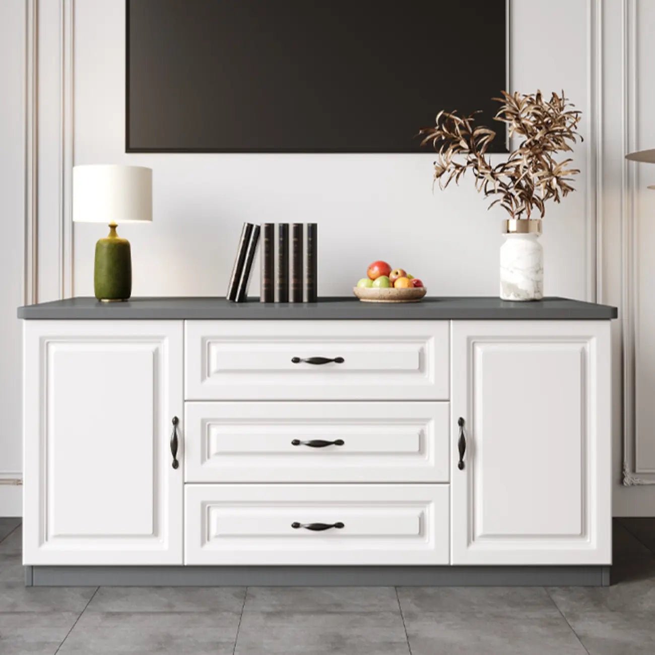 Modern Long Wood TV Stand with Cabinets