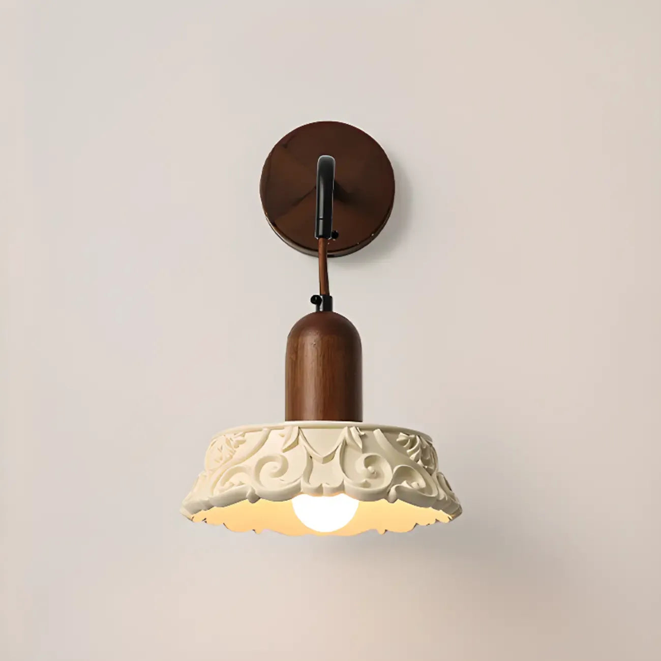 Vintage Geometric Beige Indoor Wall Sconce in Wood & Resin
