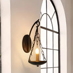 Vintage Hardwired Glass Up Wall Sconce in Amber & Metal