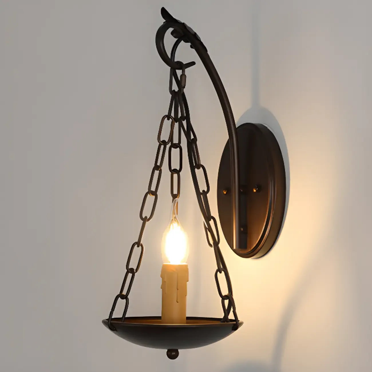 Vintage Hardwired Glass Up Wall Sconce in Amber & Metal