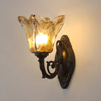 Vintage Hardwired Glass Up Wall Sconce in Amber & Metal