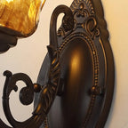 Vintage Hardwired Glass Up Wall Sconce in Amber & Metal