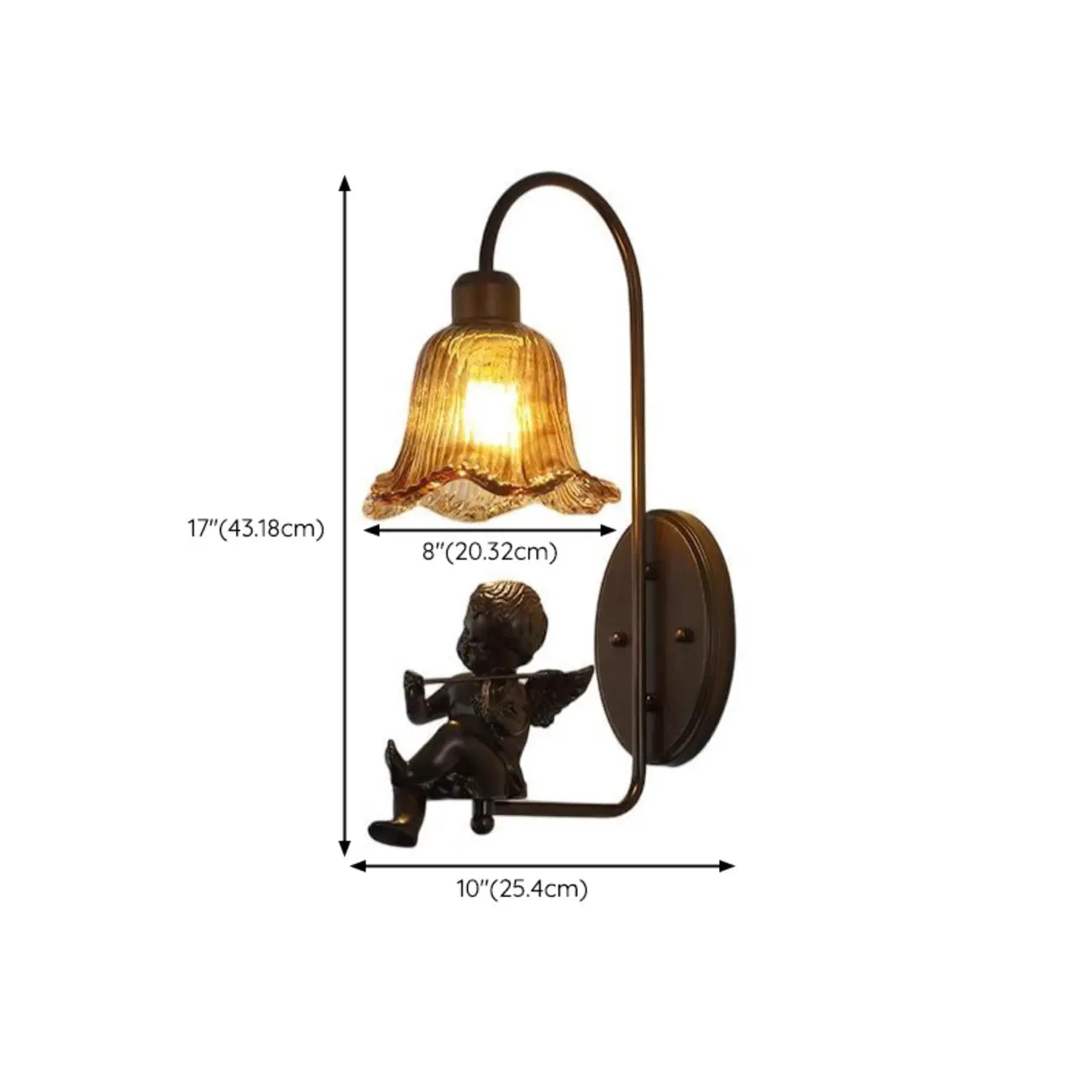 Vintage Hardwired Glass Up Wall Sconce in Amber & Metal