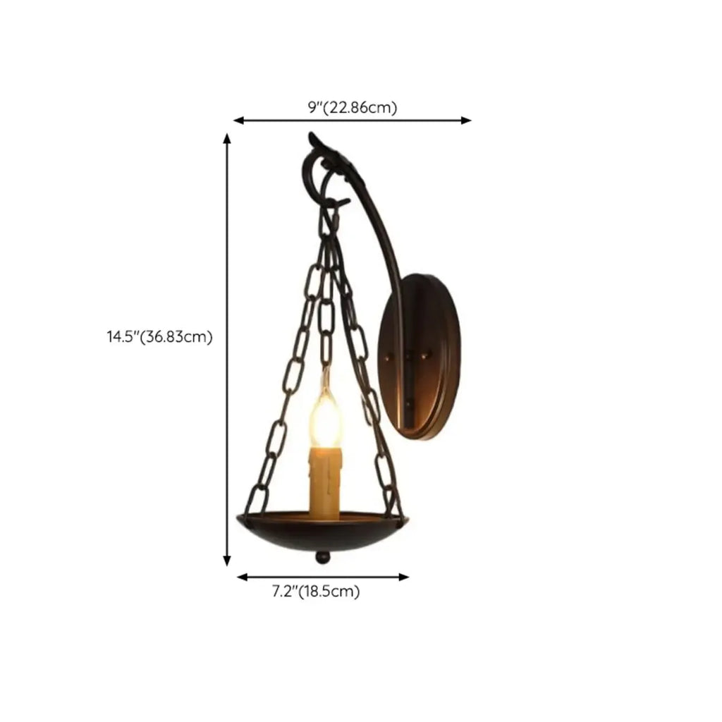 Vintage Hardwired Glass Up Wall Sconce in Amber & Metal