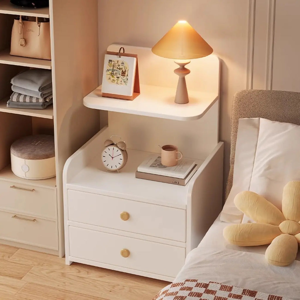 Modern Wooden Three-layer Bedside Table with Lamp Shelf