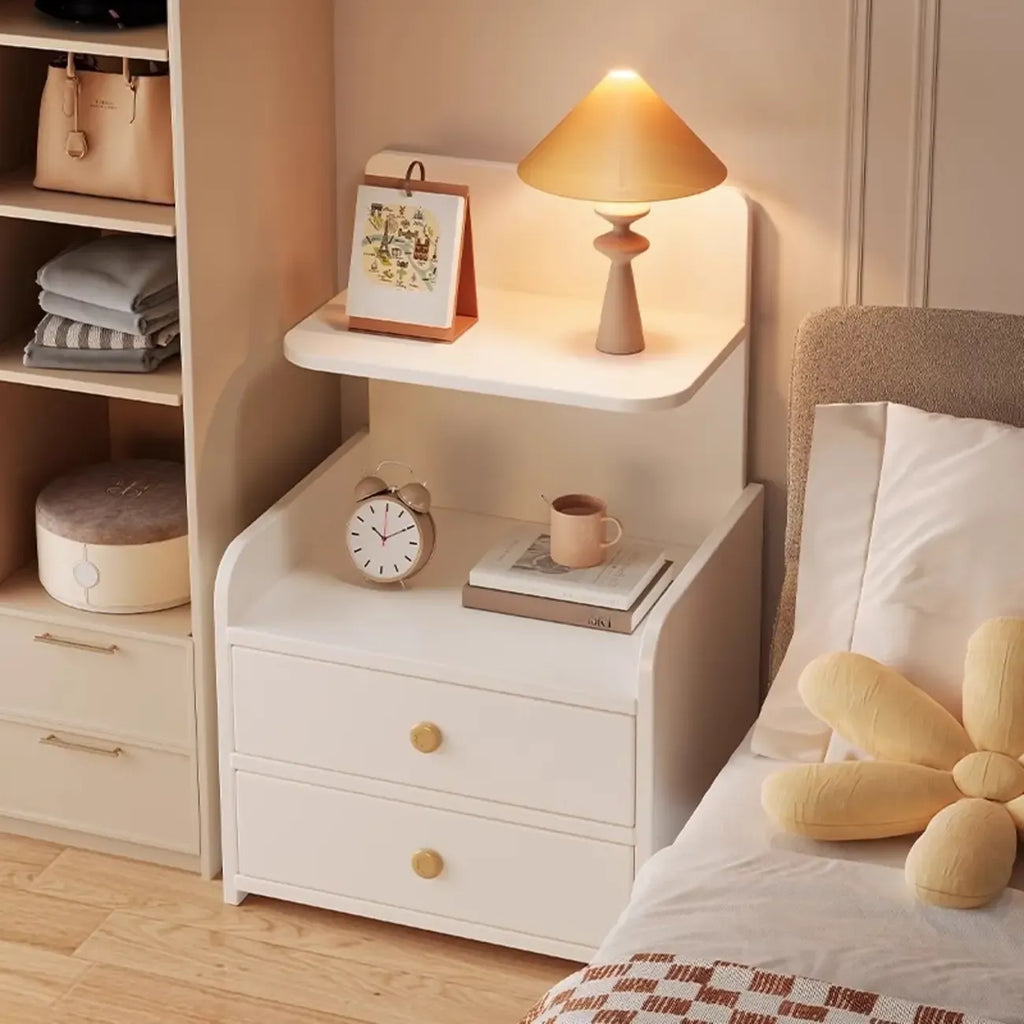 Modern Wooden Three-layer Bedside Table with Lamp Shelf