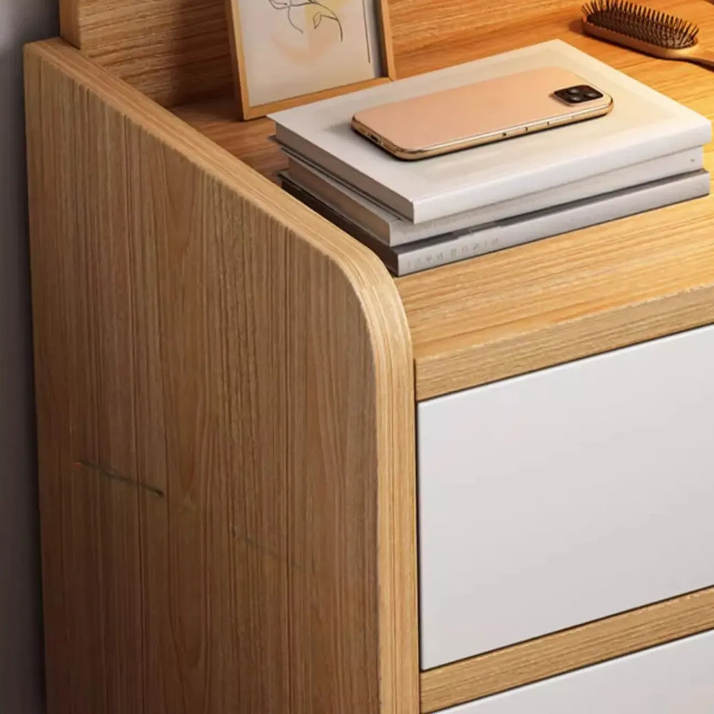 Modern Wooden Three-layer Bedside Table with Lamp Shelf