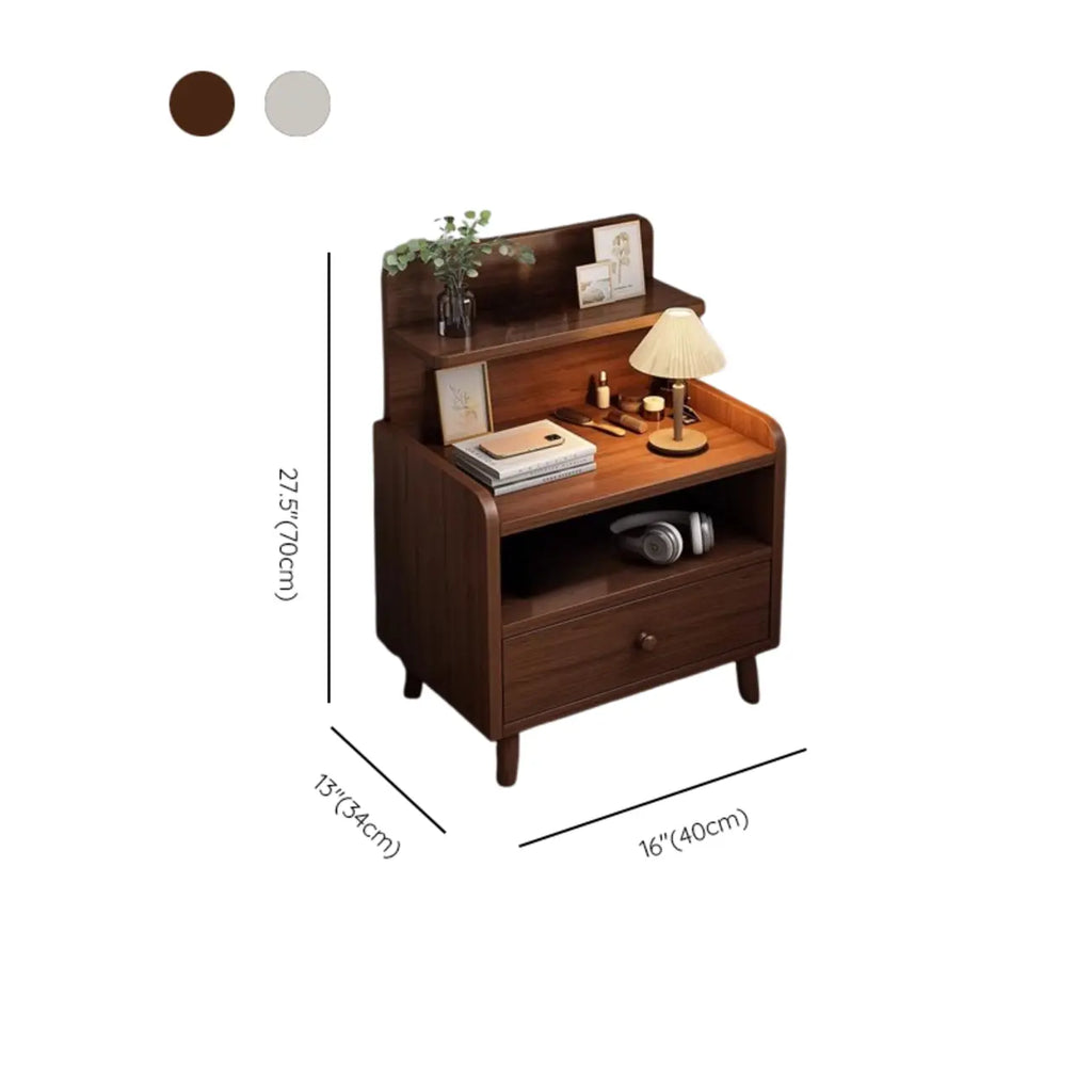 Modern Wooden Three-layer Bedside Table with Lamp Shelf