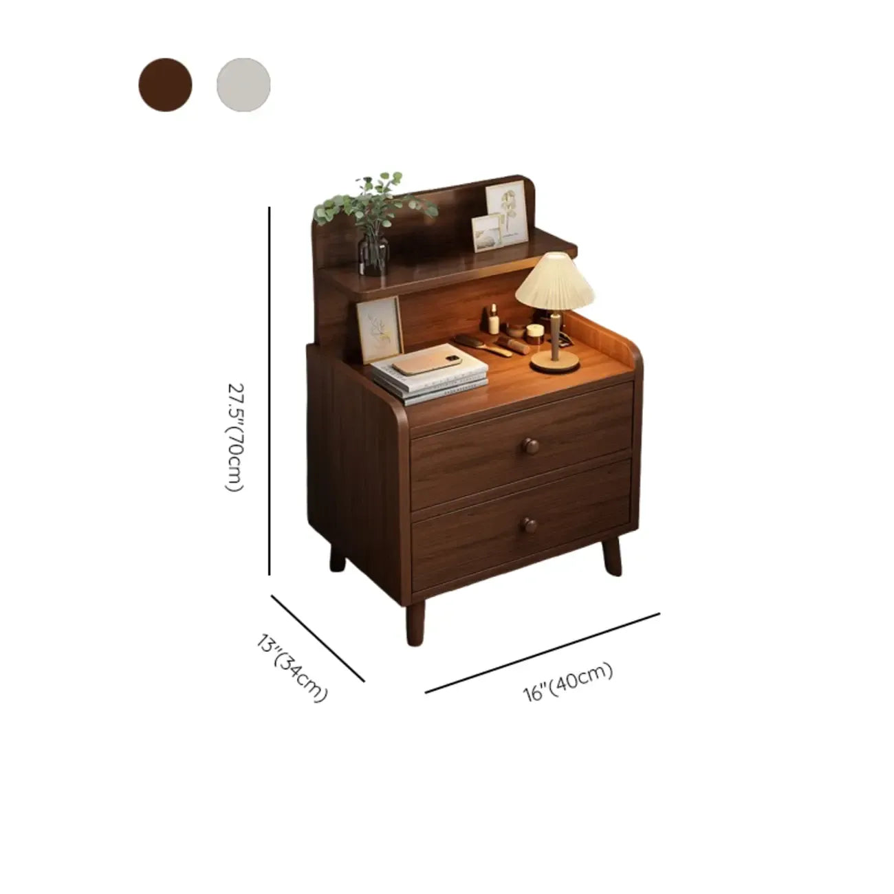 Modern Wooden Three-layer Bedside Table with Lamp Shelf