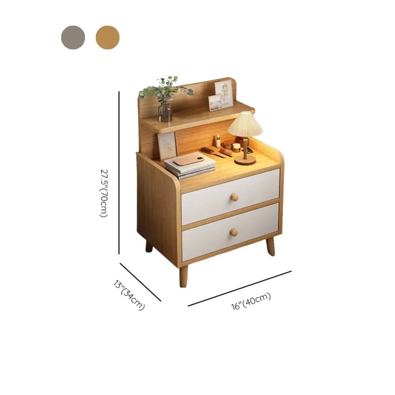 Modern Wooden Three-layer Bedside Table with Lamp Shelf